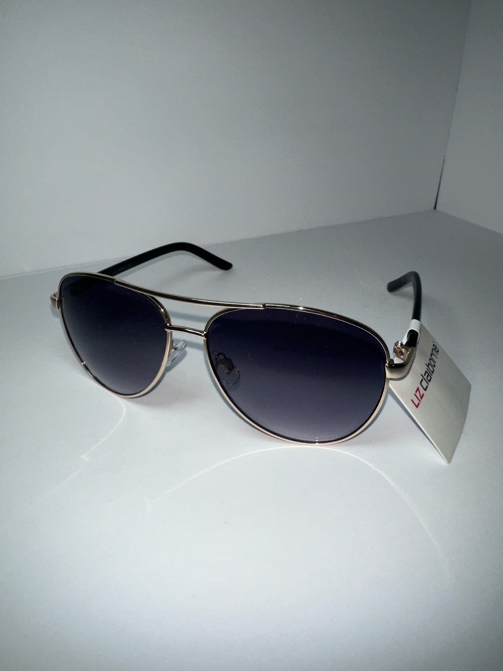 Liz Claiborne Gold Frame Aviator Sunglasses with Black Gradient Lenses